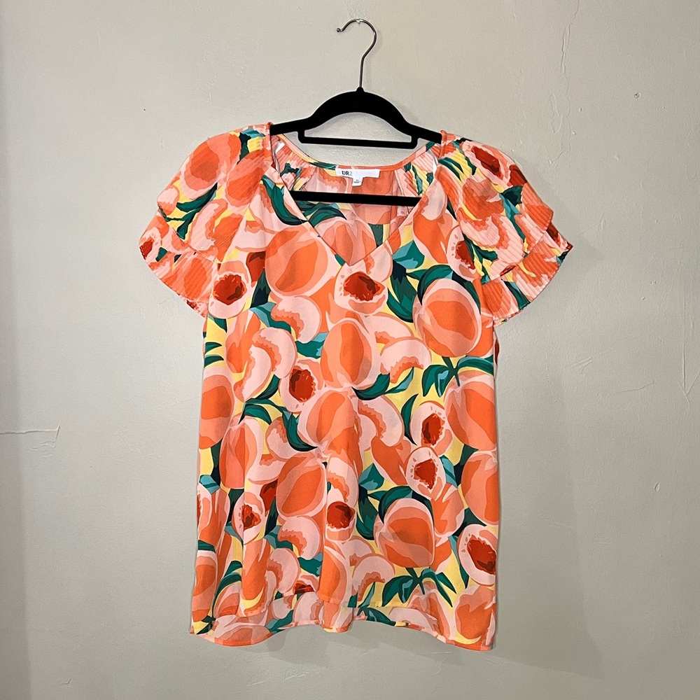 DR2 Peach Print Blouse in Size XL